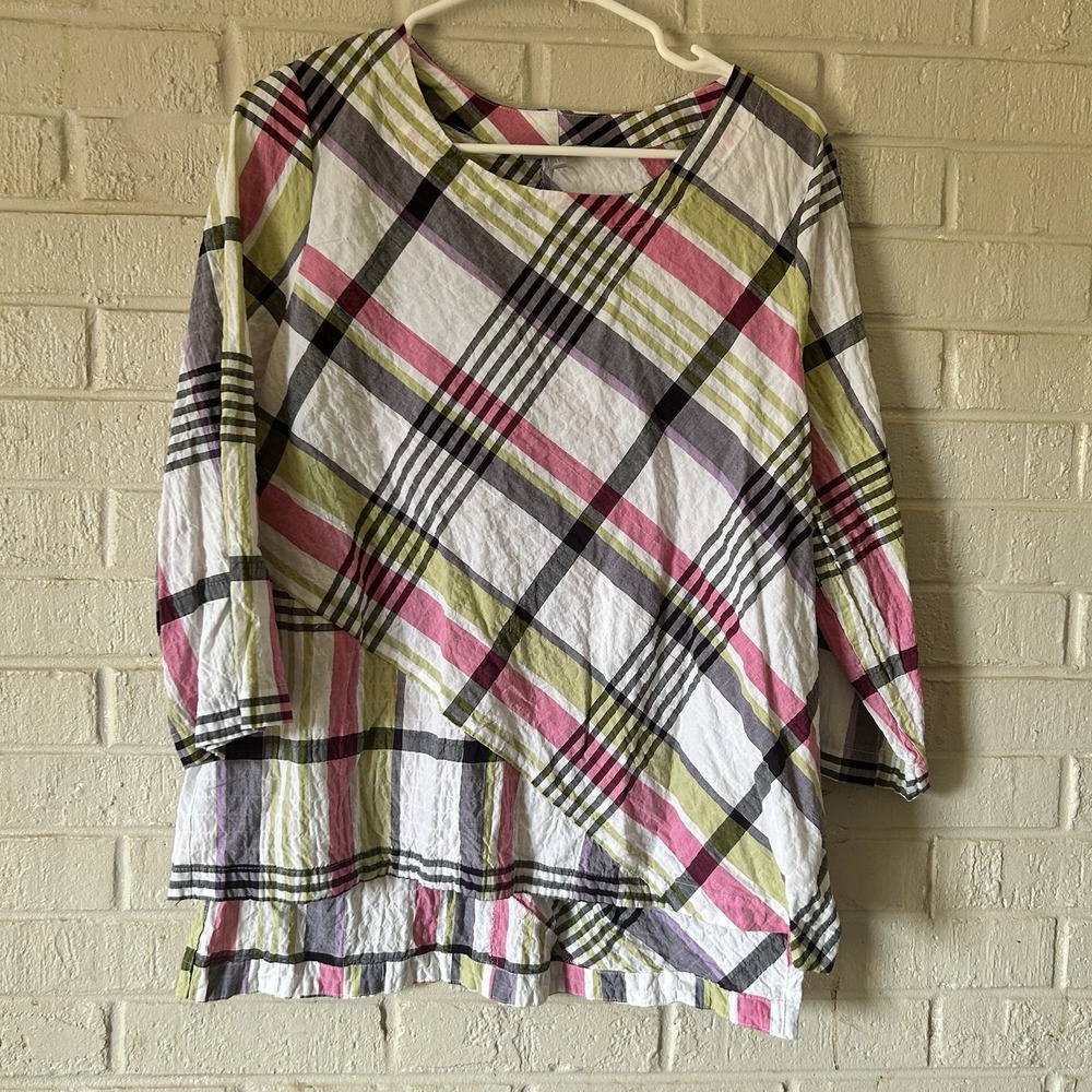 Habitat Clothes To Live In Top Medium 48719 Crossover Tunic Shirt Plaid Boho